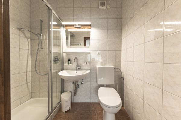 Modernes Badezimmer mit Dusche im Apartment in Lermoos